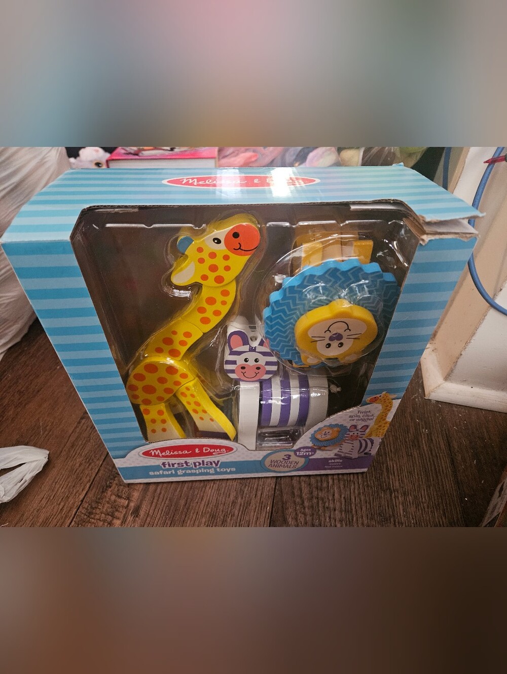 Melissa & Doug Wooden Hand Crafted Grasping Toy Baby Learning Zebra Giraffe New.